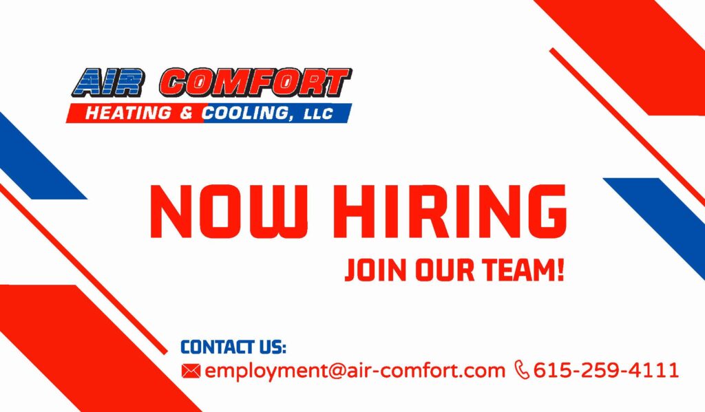 Air Comfort Heating and Cooling Now Hiring. Join our Team. Start your Career!