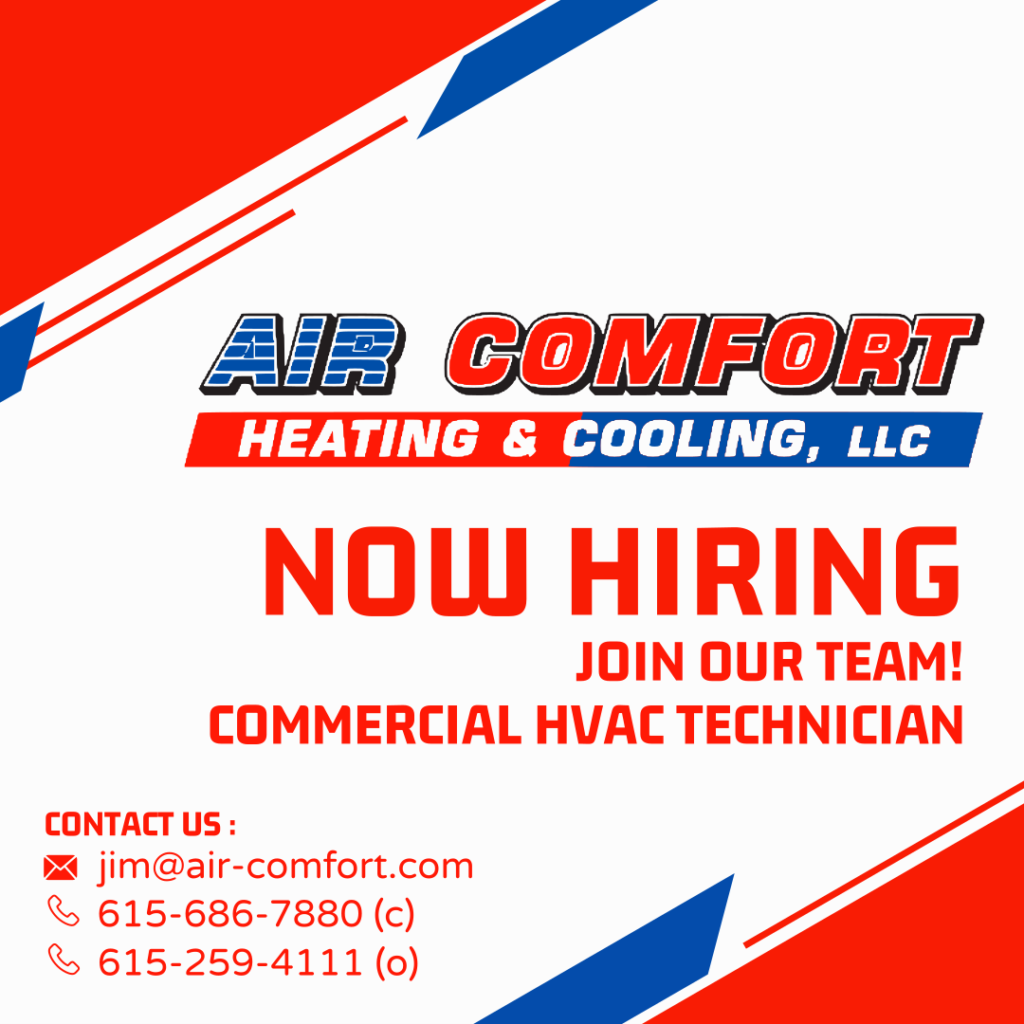 Air Comfort Heating and Cooling Now Hiring. Join our Commercial Team. Start your Career!